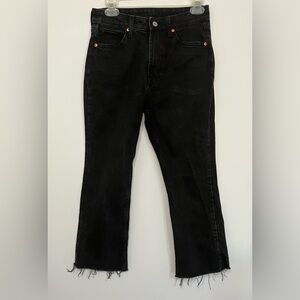H&M Cropped High waisted Jeans Black Distressed Hems Size US 4 Grunge Rock
